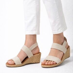 Tommy Bahama Beige Canvas Espadrille Wedge Sandals